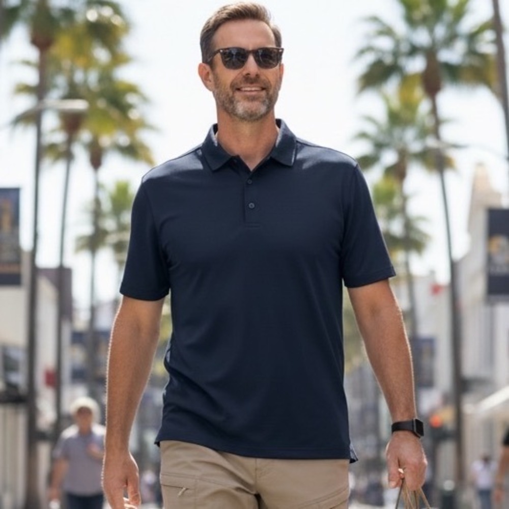 Mizzen + Main Mens Trim Fit Performance Polo Shirt Navy Blue Large L 2956
